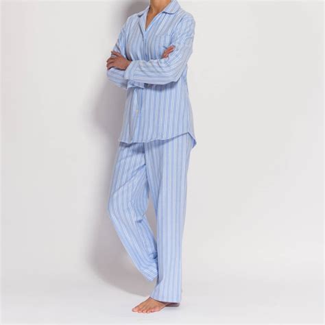 Womens Pyjamas In Blue And White Striped Flannel By British Boxers
