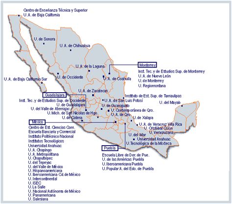 Mapa De Las Universidades Del Pais De Mexico E Informacion