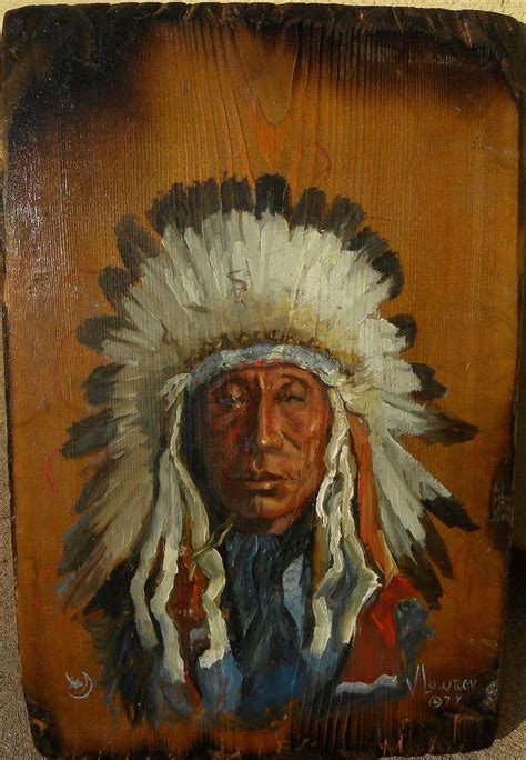 Native American Art 1974 Painting Of Indian Chief By