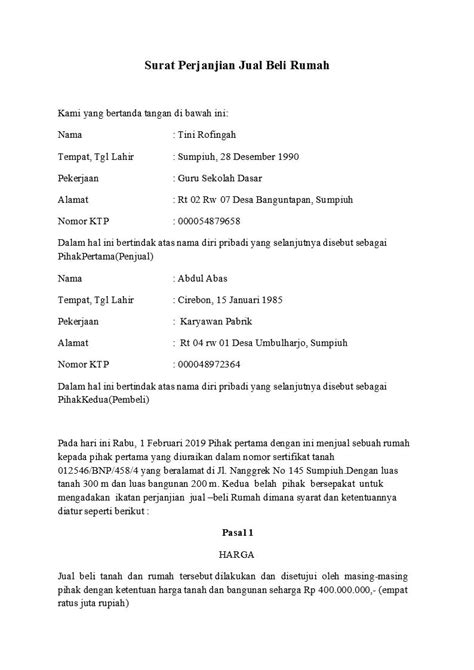 Akta Notaris Contoh Surat Perjanjian Pengikatan Jual Beli Rumah Ppjb