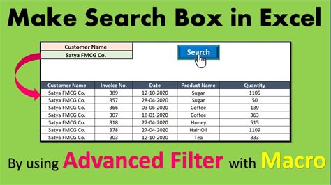 Search Box In Excel By Using Advanced Filter And Macro Youtube