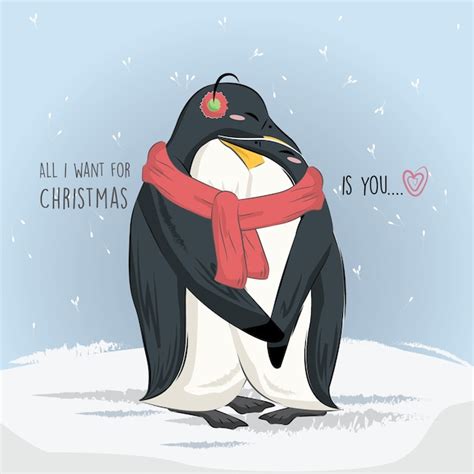 Premium Vector Penguins Love In The Christmas