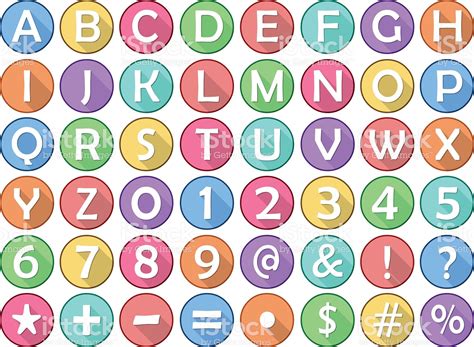 Vector Illustration Set Of Alphabet Numbers Symbols Round Flat Icons