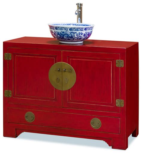 How's this for double sink bathroom vanity decorating ideas? Chinese Ming Style Red Cabinet - Asian - Bathroom Vanities And Sink Consoles - by China ...