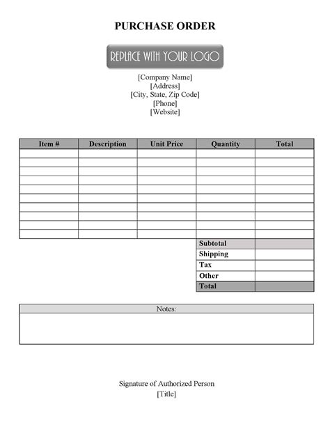 Free Purchase Order Template Instant Download