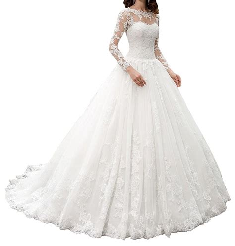 Butalways Womens Lace Wedding Gown Long Sleeves Bridal Wedding Dresses