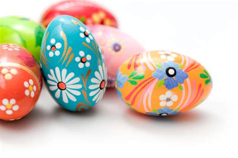 Hand Painted Easter Eggs On White Spring Patterns Art