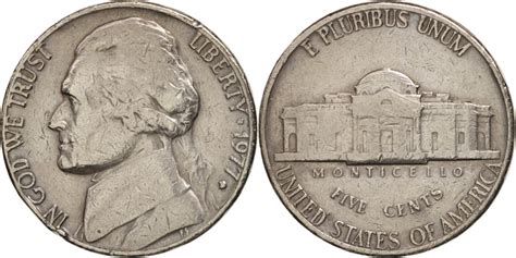United States Jefferson Nickel 5 Cents 1977 Us Mint Denver