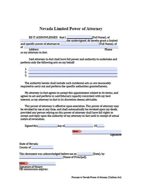 Nevada Limited Special Power Of Attorney Form Power Of Attorney
