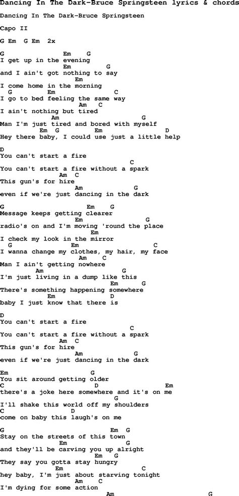Love Song Lyrics For Dancing In The Dark Bruce Springsteen With Chords
