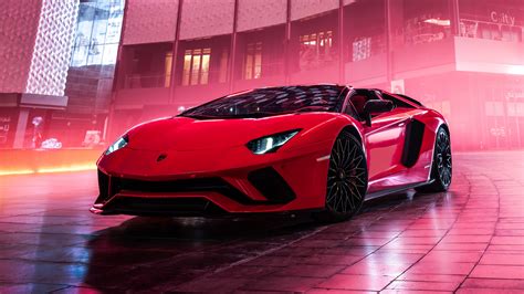 Download 3840x2160 Lamborghini Aventador S Roadster Red Car 2019 4k
