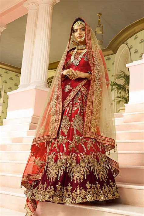 Royal Bewitching Red And Maroon Color Satin Fabric Bridal Lehenga Choli