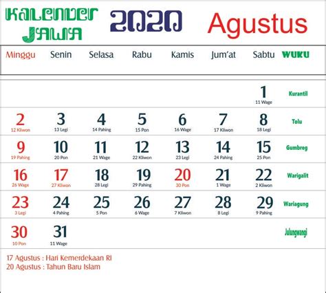 62 Kalender Jawa 1999 Agustus