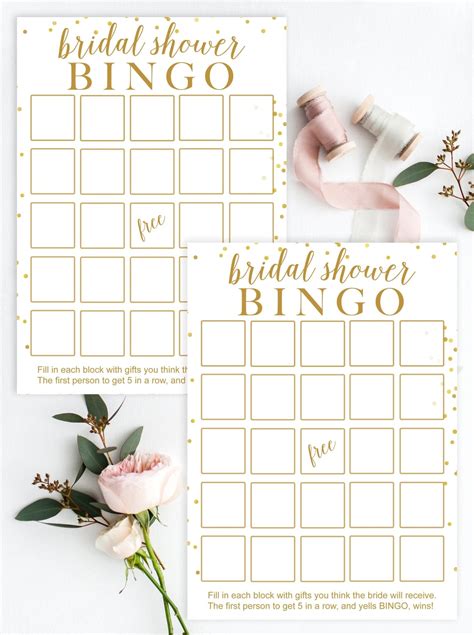 Bridal Shower Bingo Gold Confetti Printable Pretty Collected