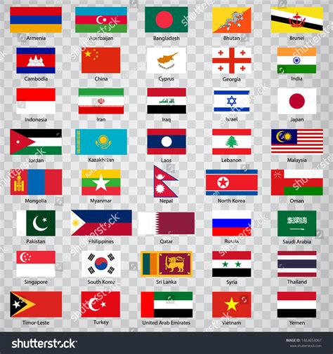 Vektor Stok Forty Flags Asian Countries List Forty Tanpa Royalti