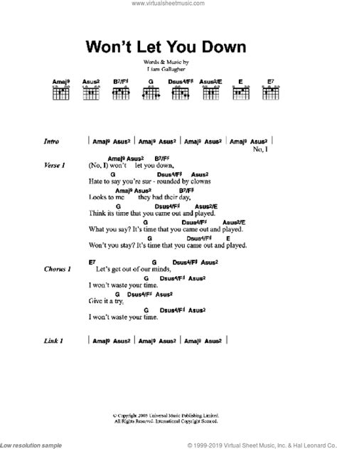 Oasis - Won't Let You Down sheet music for guitar (chords) [PDF]