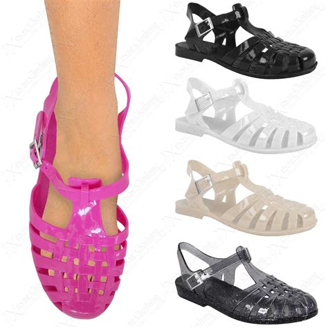 Ladies Women Jelly Sandals Beach Flat Flip Flops Retro Jellies Beach Shoes Size Ebay