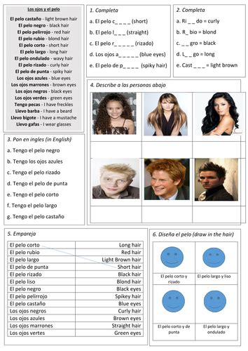 Year 7 Spanish Hair And Eyes Teaching Resources