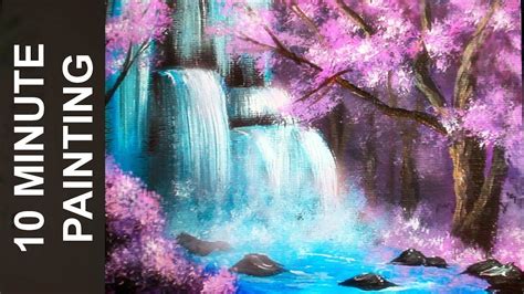 Painting A Waterfall In A Cherry Blossom Tree Forest With Acrylics In