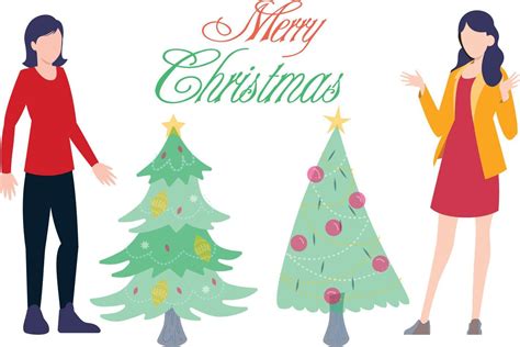 the girls decorate the christmas trees 7853188 vector art at vecteezy
