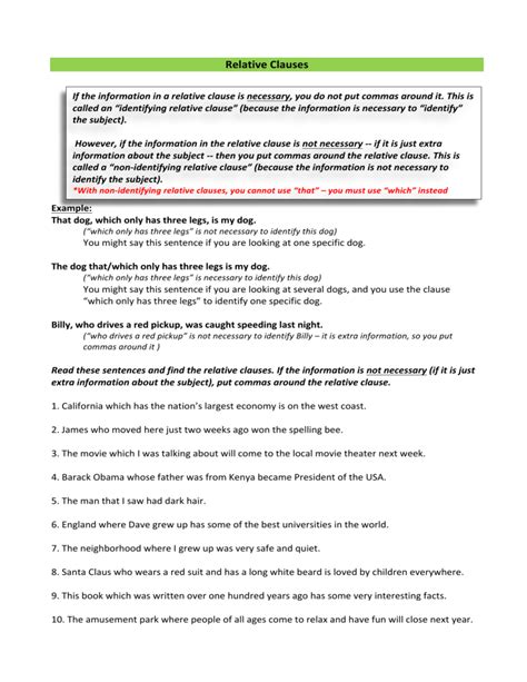 Relative Clauses Identifying And And Non Identifying Worksheet
