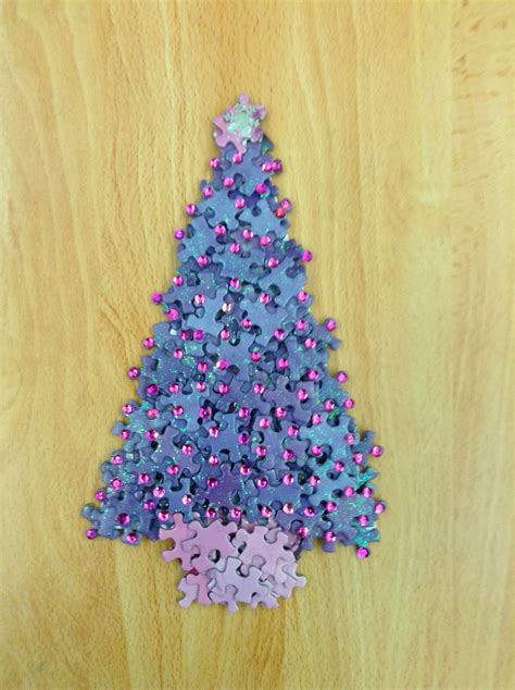 Christmas Tree Made From Jigsaw Puzzle Pieces With Sequin Decorations