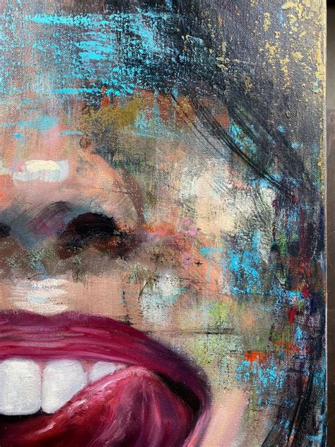 Abstract Woman Smile Oil Acrylic Portrait Painting Exclusive Original