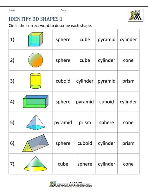 Identifying 3d Shapes Worksheets