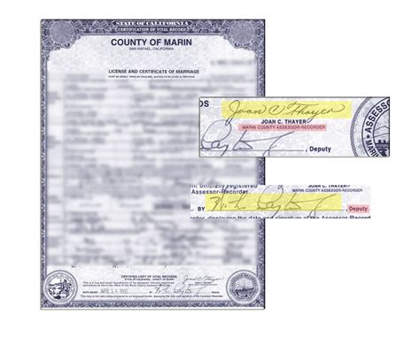 County Of Marin License And Certificate Of Marriage Signed By Joan C Thayer Marriage Signs
