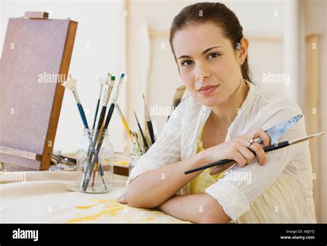 Female Artist In Painting Studio Stock Photo Alamy