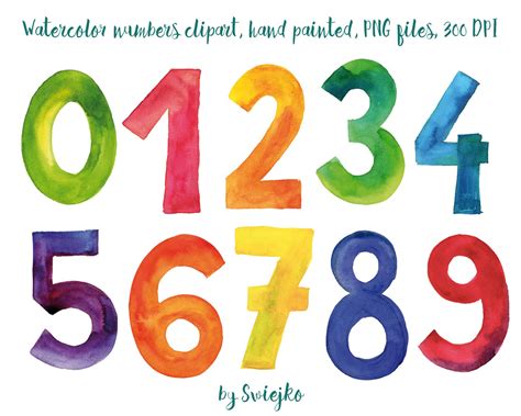 Numbers Watercolor Clipart Colorful Letters Hand Painted 123 Font