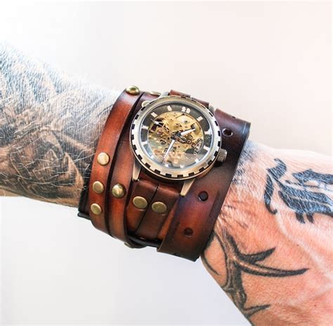 Mens Leather Watch Steampunk Watch Vintage Wrist Watch Etsy