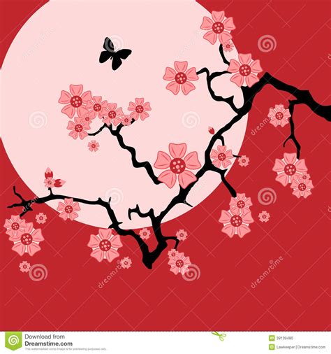 Abstract Cherry Tree At Sunset Stock Vector Illustration Of Pink