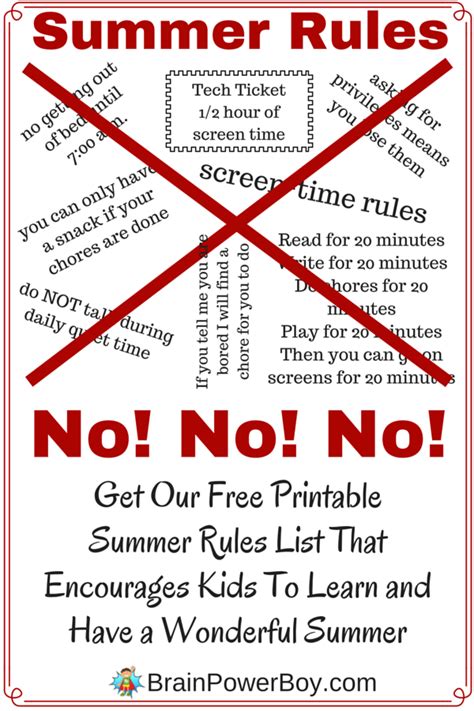 Free Printable Summer Rules List An Alternative