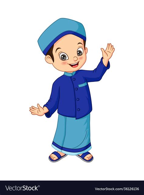 Happy Muslim Boy Cartoon On White Background Vector Image