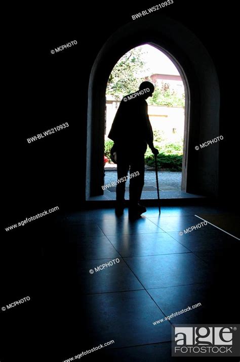 Silhouette Of An Old Man With Cane Stock Photo Picture And Rights