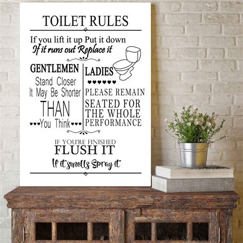 Funny Bathroom Rules Sign Canvas Painting Wall Art Toilet Rules Print