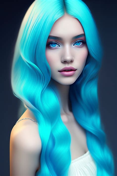 Lexica Girl Light Blue Hair Blue Eyes White Skin Drees Blue Hair Long Small Nose