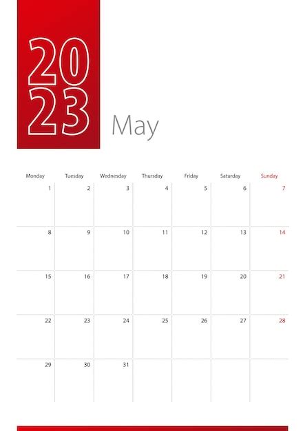 Diseño De Calendario De Mayo De 2023 La Semana Comienza El Lunes