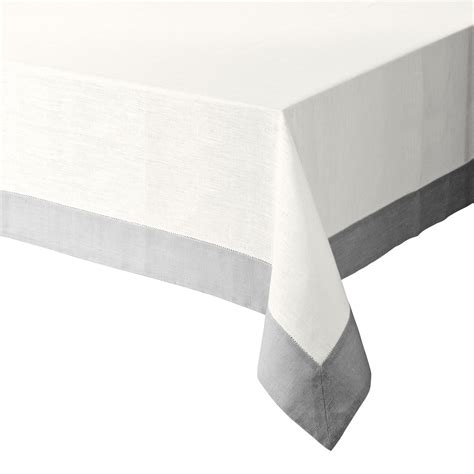 Tablecloth With Border Natural White And Light Gray Zizi Linen Home