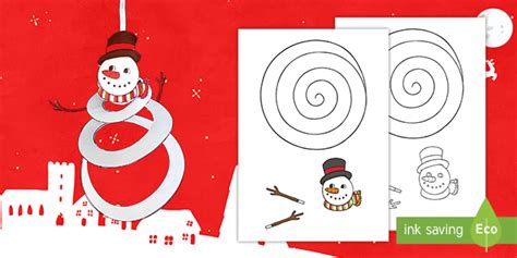 Paper Spiral Snowman Template Ornament Craft Activity