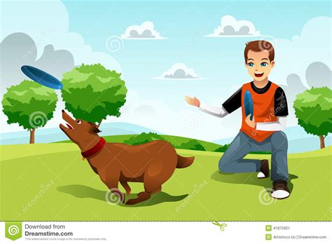 Hombre Que Juega El Disco Volador Con Su Perro Ilustración Del Vector