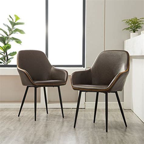 Armen living jaguar dining chair in charcoal fabric and walnut wood finish. Roundhill Furniture C281BR Horgen Contemporary Faux Leather Dining Chairs, Set of 2, Brown ...