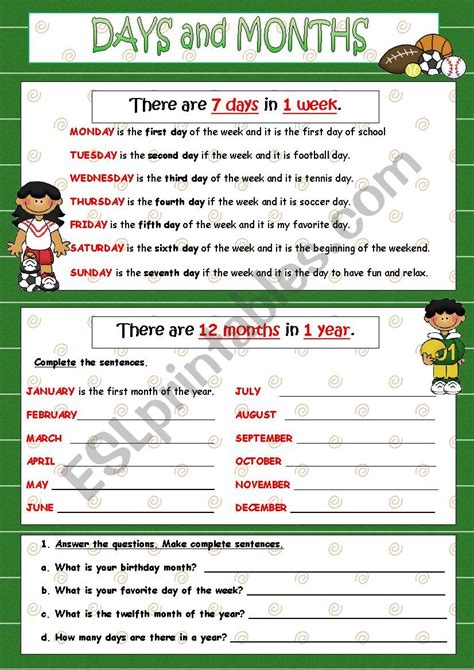 Days And Months Esl Worksheet By Nephelie