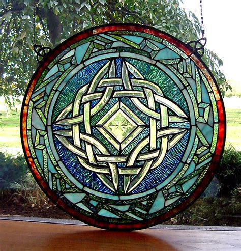Round Celtic Knot Stained Glass Window Faux Stained Glass Stained