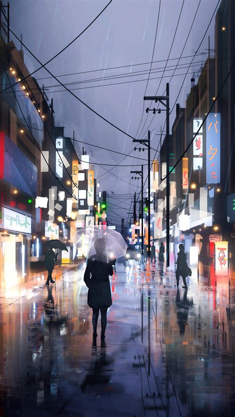 1080x1920 Street Raining Umbrella Girl 4k Iphone 76s6