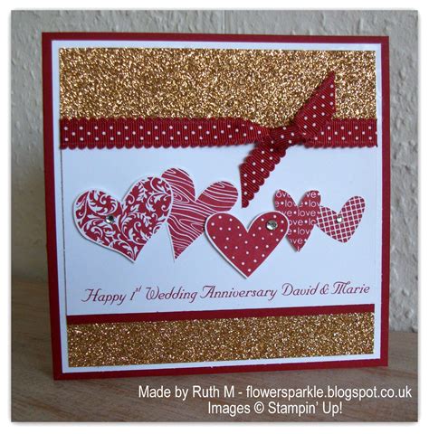 Flower Sparkle Hearts 1st Wedding Anniversary Card