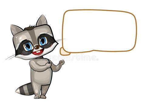 Cute Cartoon Raccoon Shows A Gesture Bubble With Place For Text A