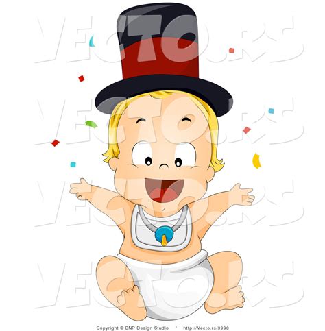 Vector Of Cartoon New Years Baby Boy Throwing Confetti Into The Air By