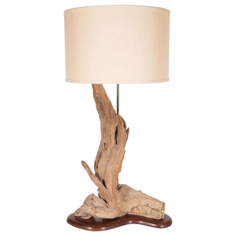 Organic Modern Sculptural Driftwood Table Lamp With Handrubbed Walnut